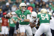 Notre Dame Fighting Irish quarterback Riley Leonard (Photo by Joe Robbins/Icon Sportswire)